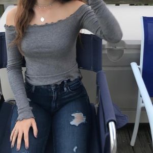 gray off the shoulder long sleeve SIZE S